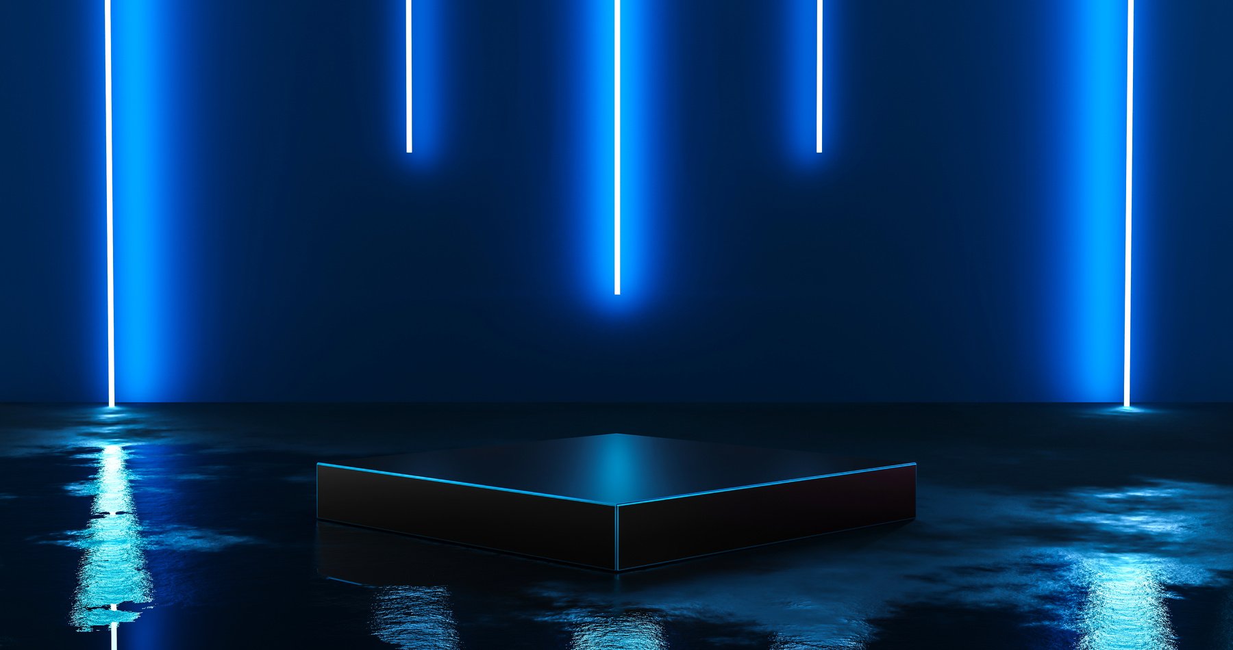 Futuristic blue neon light product background stage