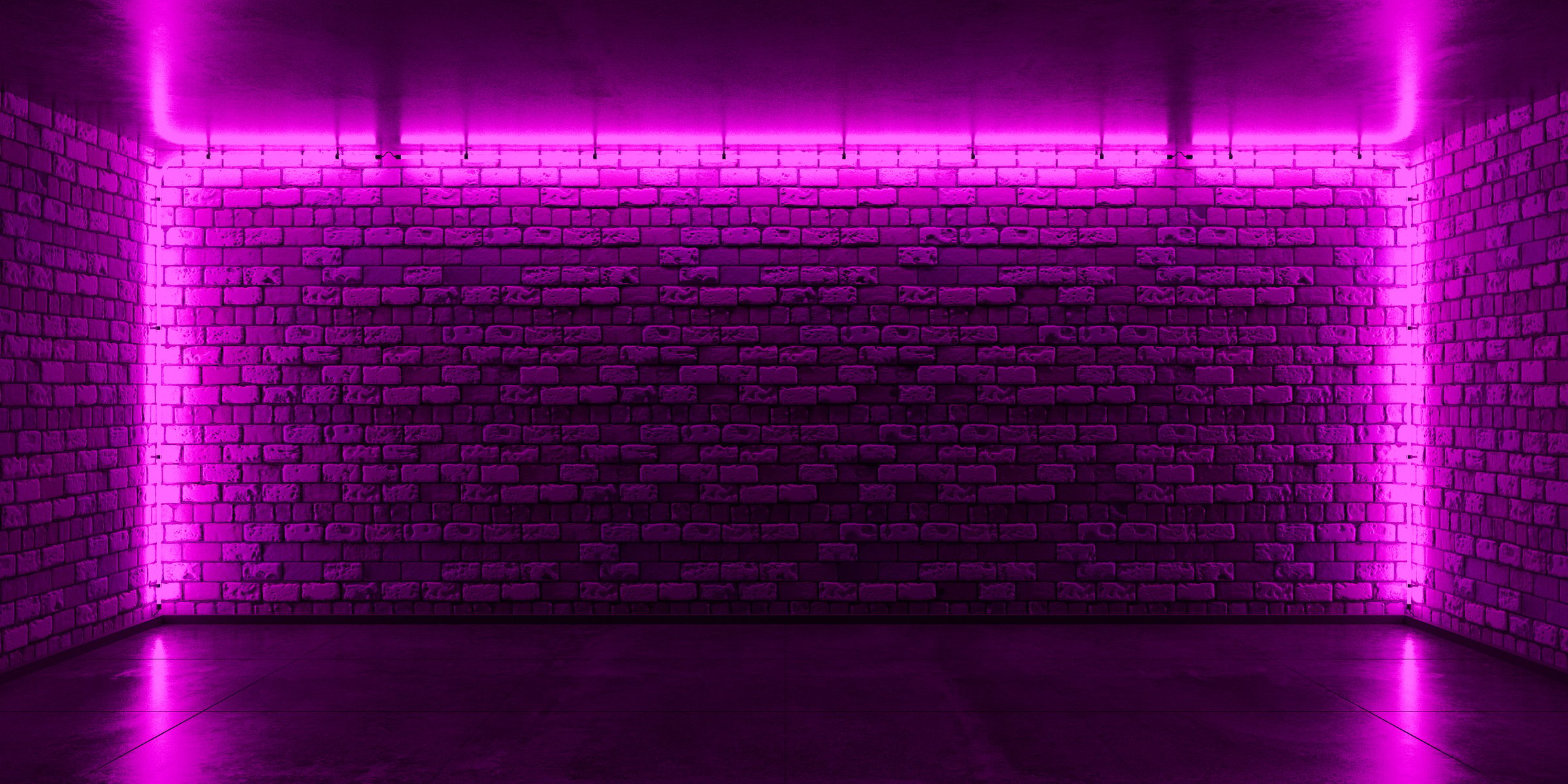 Brick wall, pink neon light, neon stage background